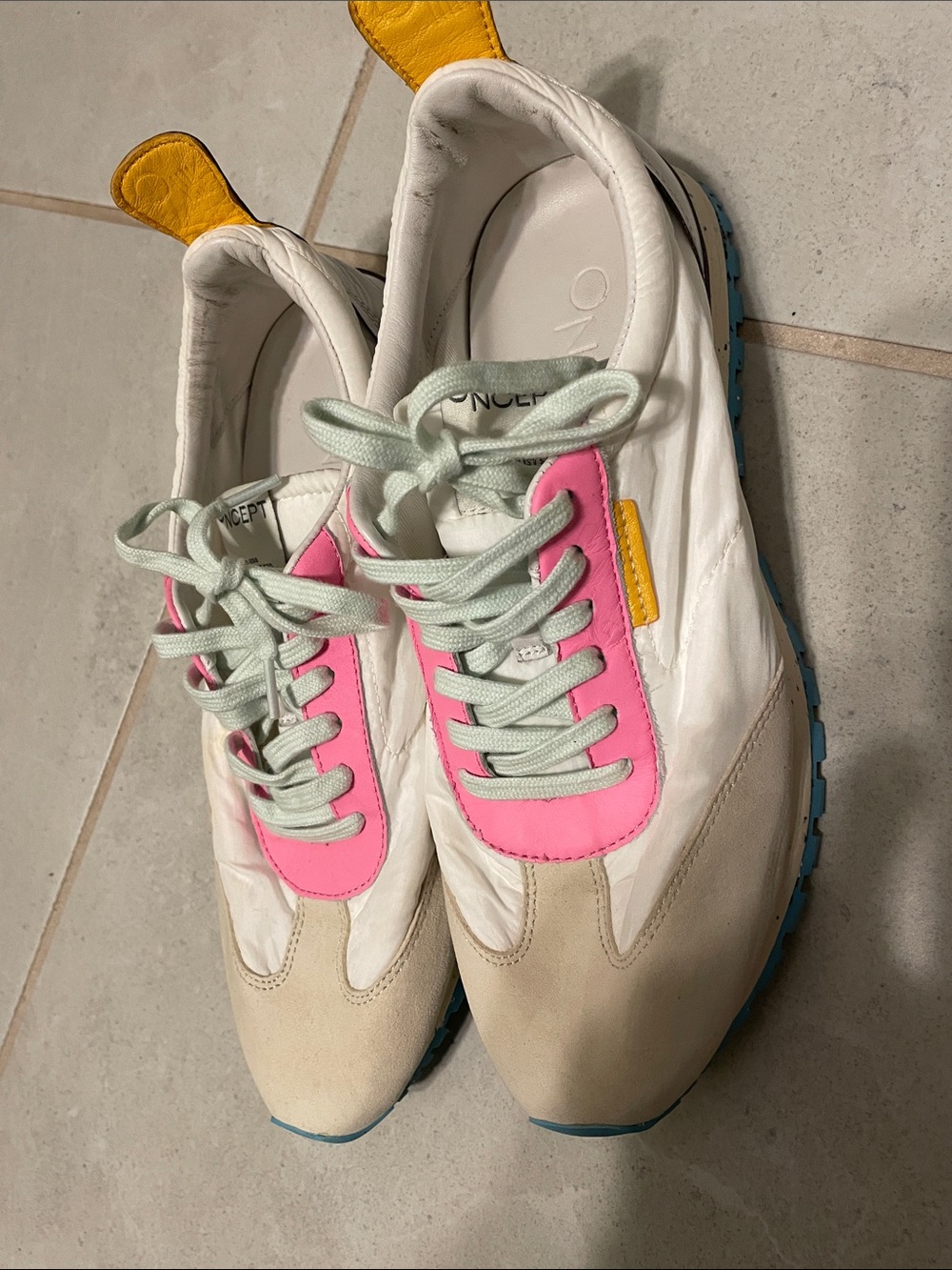 Preloved Oncept Women’s White Trainer Sneakers with Pink and Mint Accents
